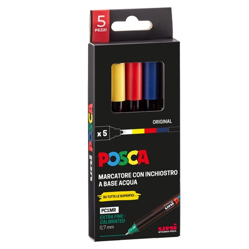 [D96544] Astuccio 5 marcatore Uni Posca Pen PC1M p. extra fine 0.7mm col.ass. UNI