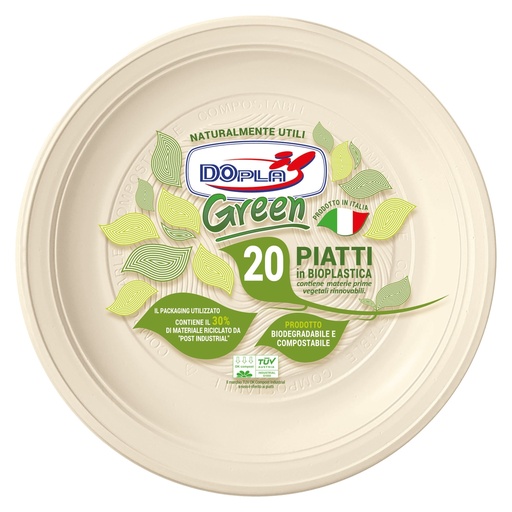 [D96697] 20 Piatti fondi D220mm BIO Mater-bi DOpla Green art. 40034