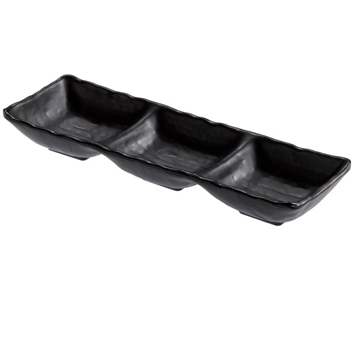 [D96757] Vassoietto a tre scomparti nero in melamina 27x9x3,5 cm Leone