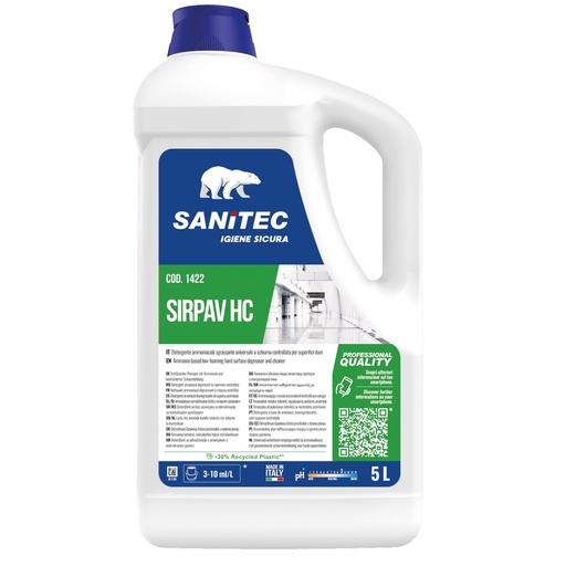 [D96806] Detergente a base ammoniaca a schiuma per pavimenti Sirpav HC 5lt Sanitec