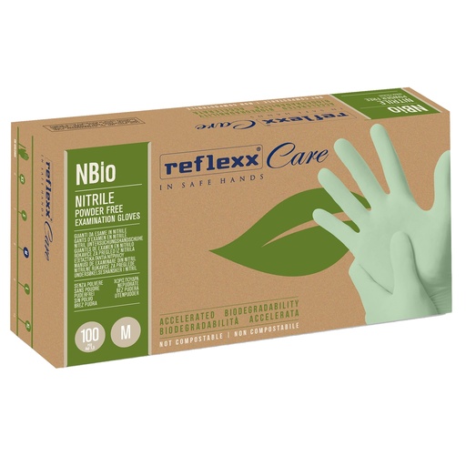 [D96880] Conf 100 Guanti in nitrile bio tg M verde pastello Reflexx