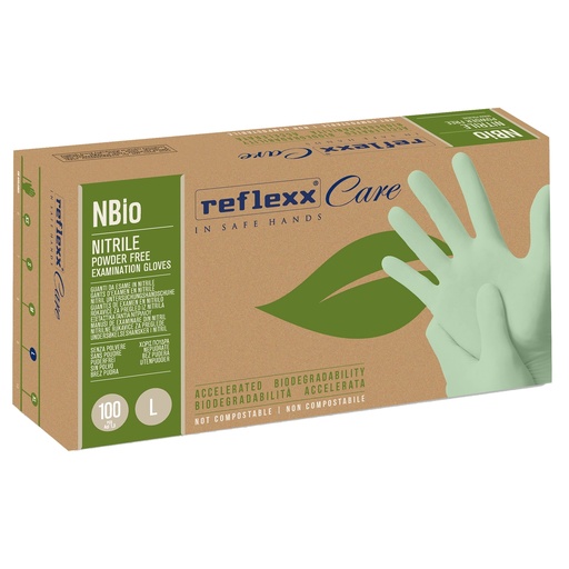 [D96881] Conf 100 Guanti in nitrile bio tg L verde pastello Reflexx