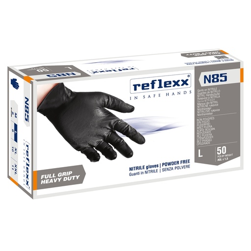 [D96898] Conf 50 Guanti In Nitrile N85B nero tg L ultra resistenti Reflexx