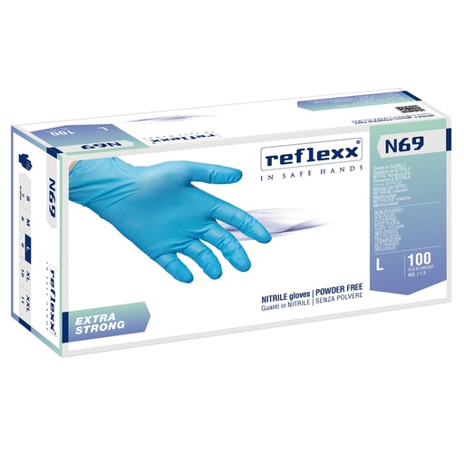 [D96903] Conf 100 Guanti In Nitrile N69 taglia L azzurri EXTRAstrong Reflexx