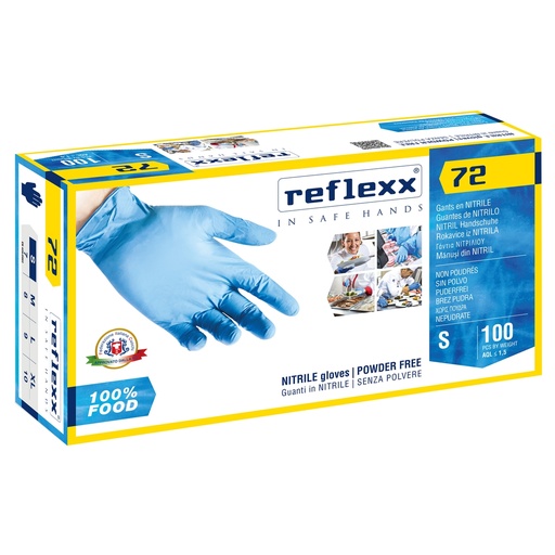 [D96905] Conf 100 Guanti In Nitrile R72 taglia S azzurri foodline Reflexx