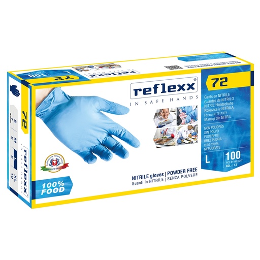 [D96907] Conf 100 Guanti In Nitrile R72 taglia L azzurri foodline Reflexx