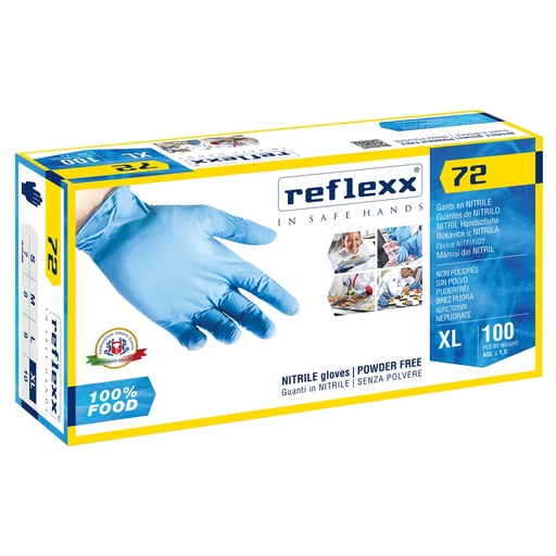 [D96908] Conf 100 Guanti In Nitrile R72 taglia XL azzurri foodline Reflexx