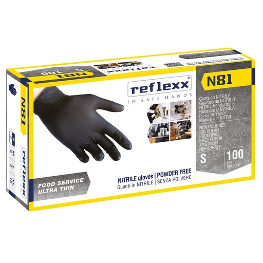 [D96909] Conf 100 Guanti In Nitrile N81 taglia S neri Reflexx