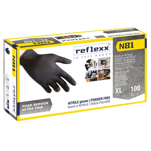[D96912] Conf 100 Guanti In Nitrile N81 taglia XL neri Reflexx