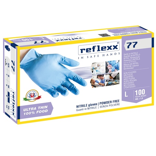 [D96916] Conf 100 Guanti In Nitrile R77100 taglia L azzurri Reflexx