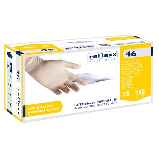 [D96923] Conf 100 Guanti In lattice s/polvere R46 taglia XS bianchi Reflexx