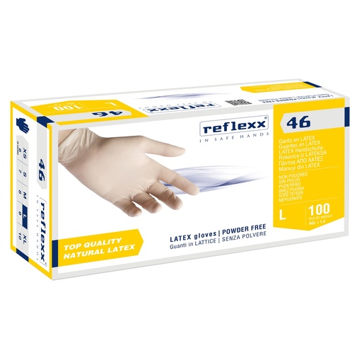 [D96926] Conf 100 Guanti In lattice s/polvere R46 taglia L bianchi Reflexx
