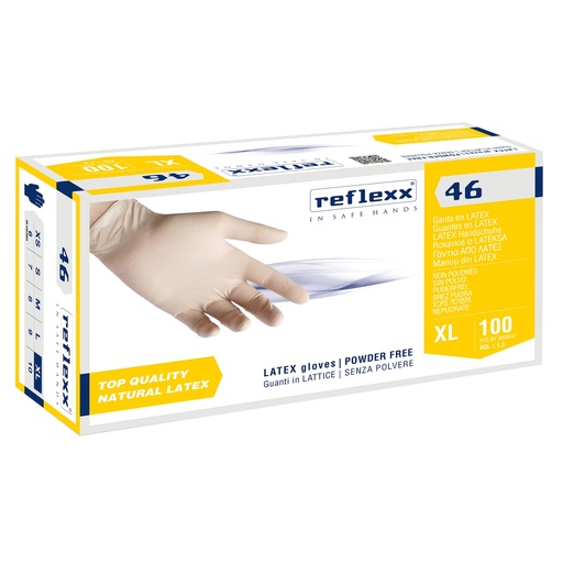 [D96927] Conf 100 Guanti In lattice s/polvere R46 taglia XL bianchi Reflexx