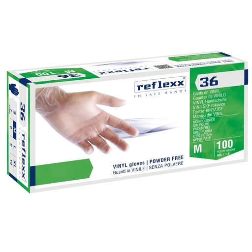 [D96929] Conf 100 Guanti In vinile s/polvere R36 taglia M bianchi Reflexx