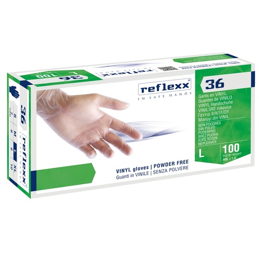 [D96930] Conf 100 Guanti In vinile s/polvere R36 taglia L bianchi Reflexx