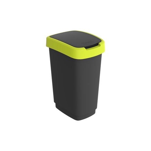 [D97445] Pattumiera 25LT in PPL Nero/Verde Lime con coperchio basculante Rotho