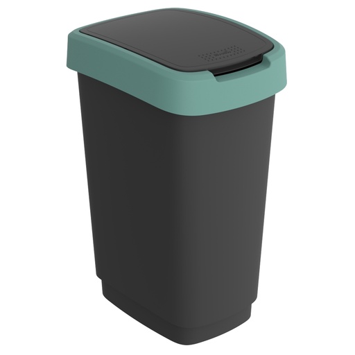 [D97446] Pattumiera 50LT in PPL Nero/verde scuro coperchio basculante Rotho
