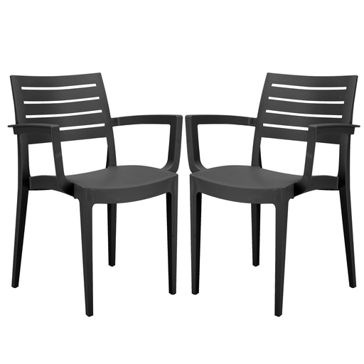 [D97493] Set da 2 sedie con braccioli Firenze in polipropilene antracite Grandsoleil