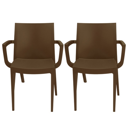 [D97497] Set da 2 sedie con braccioli Venice in polipropilene moka Grandsoleil