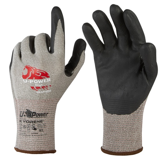[D97543] Guanti di protezione CUT taglia 08 grigio nero c/polsino giallo U-Power