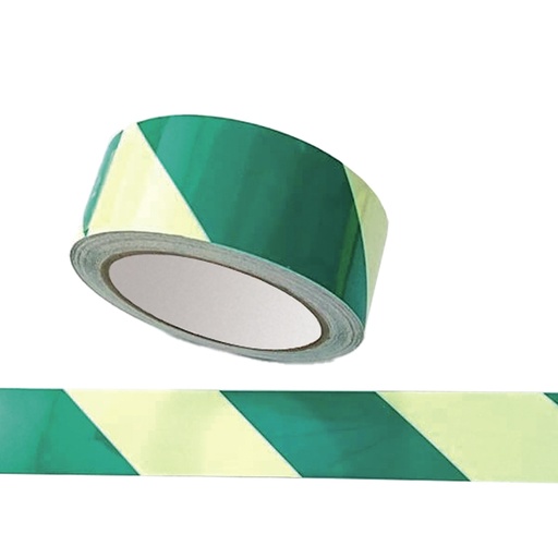 [D98275] Nastro fotoluminescente adesivo 4cmx10mt colore giallo a strisce verdi