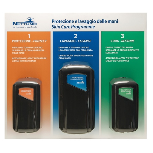 [D98366] Pannello per la protezione e lavaggio delle mani con 3 dispenser 67,4x60x1cm