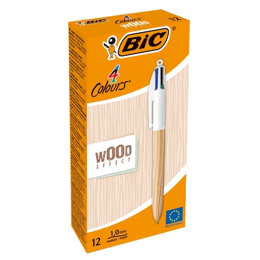[D98566] Scatola 12 penna sfera a scatto 4 Colori Wood 1.0mm BICR