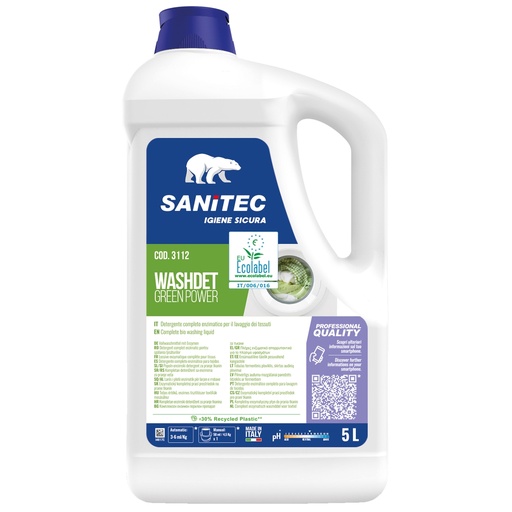 [D98816] Detersivo liquido lavatrice WASHDET GREEN POWER 5Lt Sanitec
