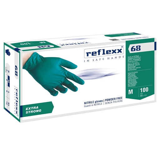 [D98855] Conf 100 Guanti in nitrile s/polvere R68 taglia M verde Reflexx