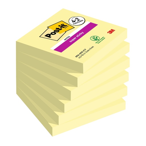[D98958] Value pack 4+2 Post-itR Super Sticky, Giallo Canary, 76x76 mm 90 fogl/blocco