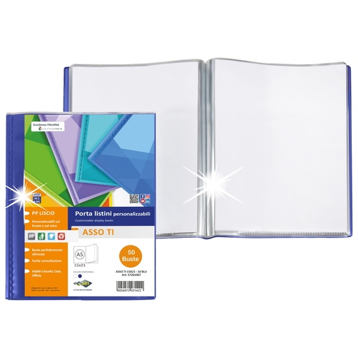 [D98991] Portalistini personalizzabile ASSO TI 15x21cm 50 buste blu Sei Rota