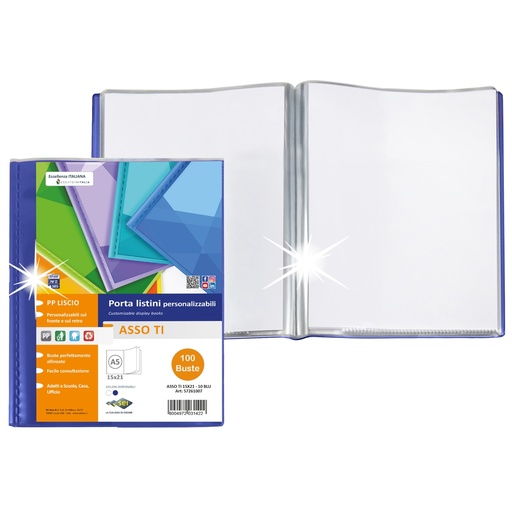[D98994] Portalistini personalizzabile ASSO TI 15x21cm 100 buste blu Sei Rota