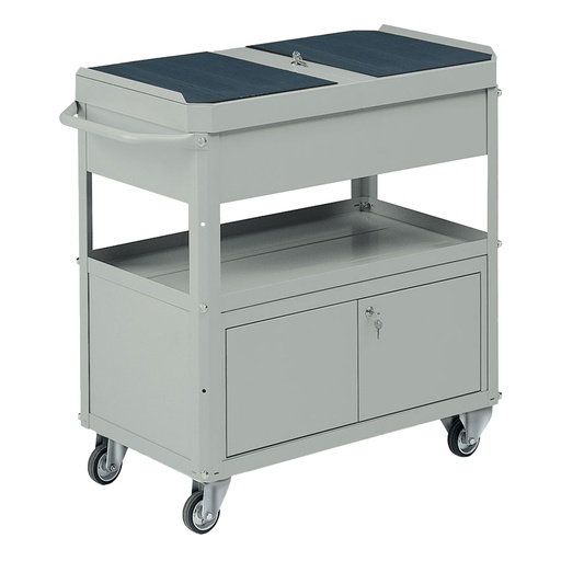 [D99085] Carrello 2 vasche da 80x45cm con baule e portattrezzi grigio