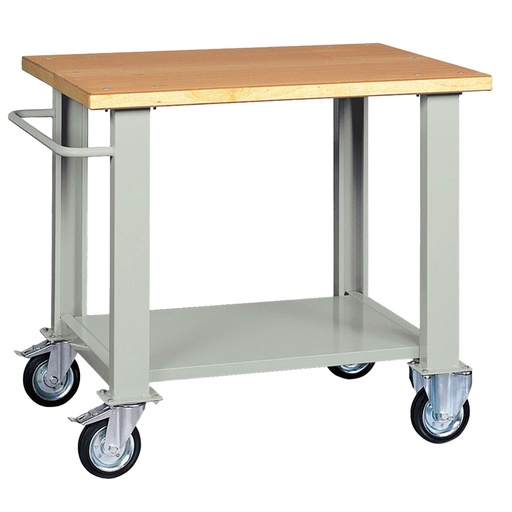 [D99086] Banco da lavoro con ruote 100x75x90cm grigio/legno