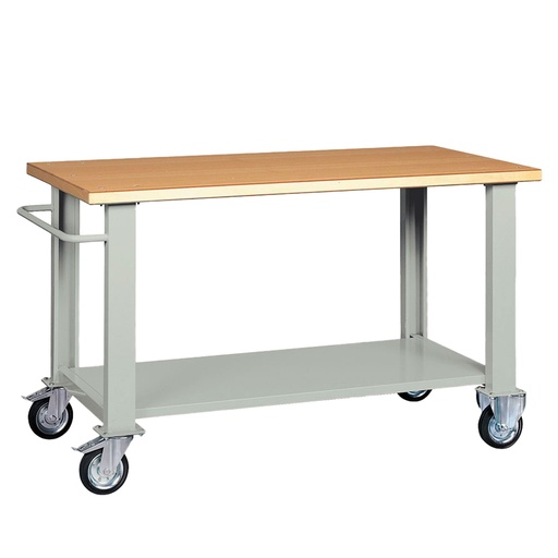 [D99087] Banco da lavoro con ruote 150x75x90cm grigio/legno