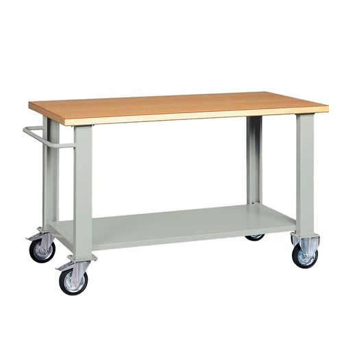 [D99088] Banco da lavoro con ruote 200x75x90cm grigio/legno