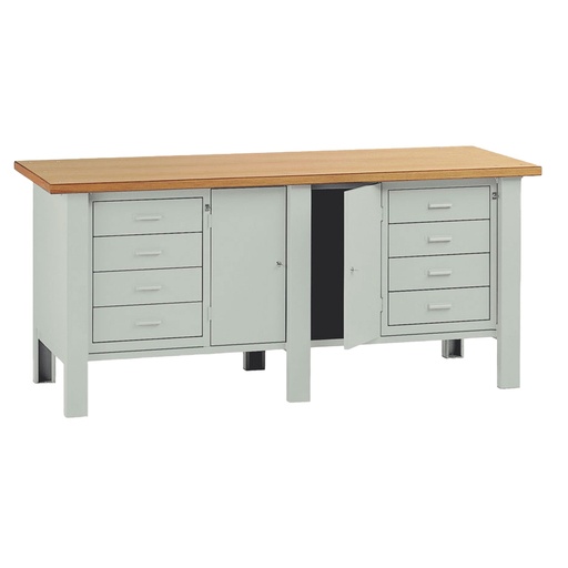 [D99091] Banco da lavoro con 2 cassettiere e 2 ante 200x75x90cm
