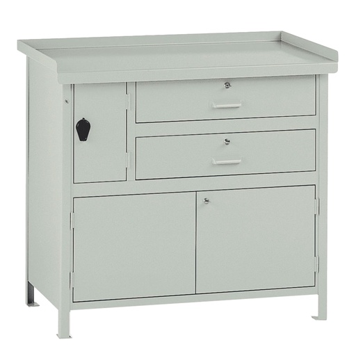 [D99095] Banco da lavoro con 2 cassetti e 1 vano 100x67x90cm grigio