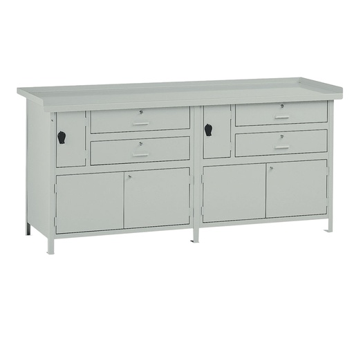 [D99096] Banco da lavoro con 4 cassetti e 2 vani 200x67x90cm grigio