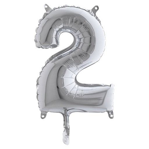 [D99132] Palloncino in mylar h.36cm numero "2" argento Big Party