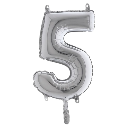[D99135] Palloncino in mylar h.36cm numero "5" argento Big Party