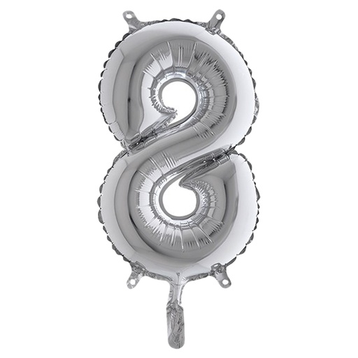[D99138] Palloncino in mylar h.36cm numero "8" argento Big Party
