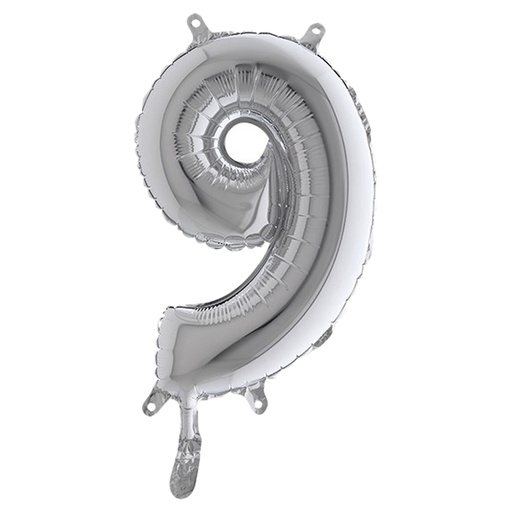 [D99139] Palloncino in mylar h.36cm numero "9" argento Big Party