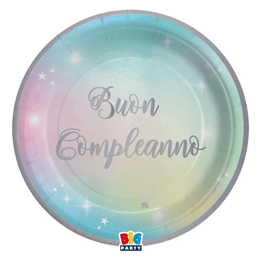 [D99160] 8 piatti D24cm Buon Compleanno Soft Rainbow Big Party