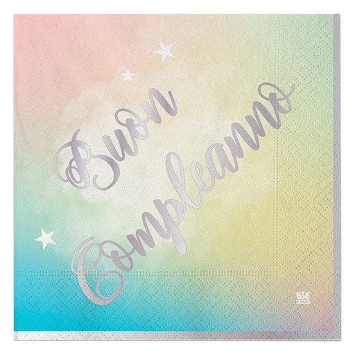 [D99164] 20 tovaglioli in carta 33x33cm Buon Compleanno Soft Rainbow Big Party