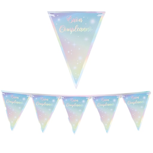[D99165] Festone bandiere Buon Compleanno Soft Rainbow lungh.3mt Big Party
