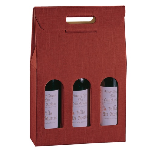 [D99301] Scatola 3 bottiglie 270x90x385mm Seta bordeaux Scotton