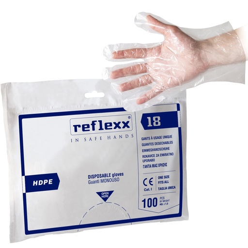 [D99345] Conf 100 Guanti HDPE R18 taglia unica trasparente Reflexx