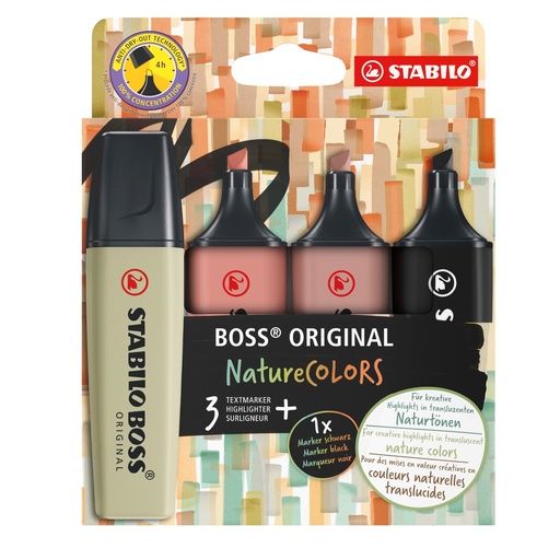[D99516] Astuccio 4 evidenziatori Stabilo Boss NatureColors (oliva/cacao/siena/nero)