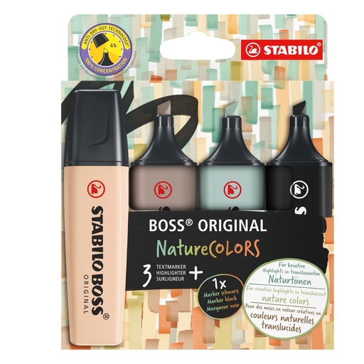 [D99517] Astuccio 4 evidenziatori Stabilo Boss NatureColors (tE'/sabbia/cenere/nero)